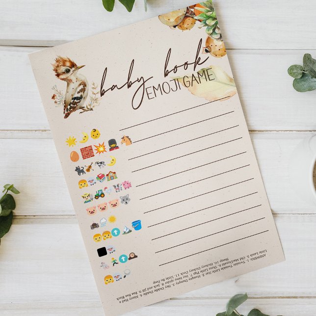 Woodland Animals Baby Shower Baby Book Emoji Game Flyer (Creator Uploaded)