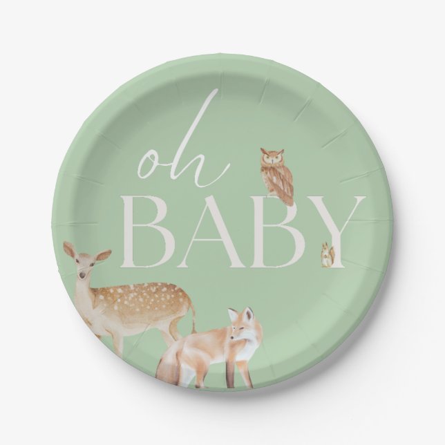Woodland Animals Baby Shower, Baby Boy, Baby Girl Paper Plates (Front)