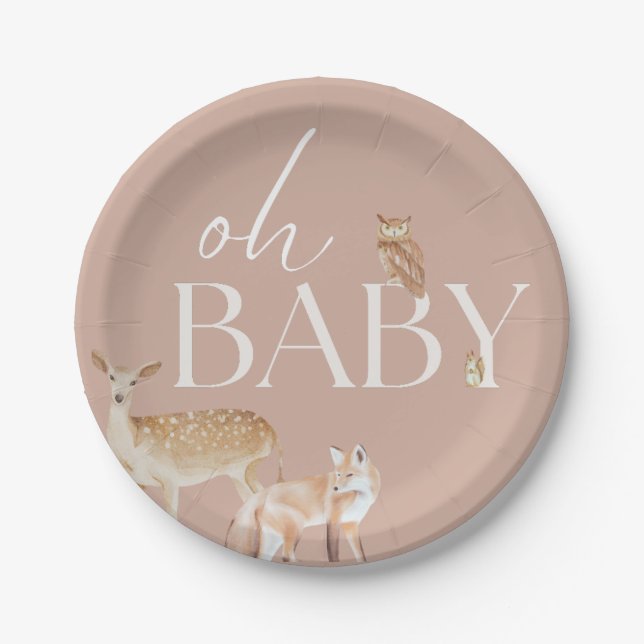 Woodland Animals Baby Shower, Baby Boy, Baby Girl Paper Plates (Front)
