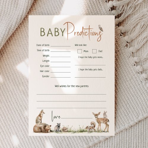 Woodland Animals Baby Shower Baby Predictions Card