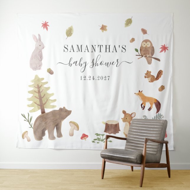 Woodland Animals Baby Shower Backdrop Photo Prop (In Situ (Horizontal))