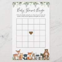 Woodland Animals Baby Shower Bingo Game