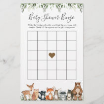 Woodland Animals Baby Shower Bingo Game