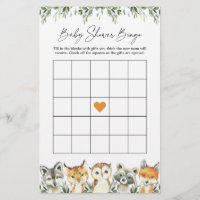 Woodland Animals Baby Shower Bingo Game