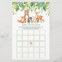 Woodland Animals Baby Shower Bingo Game Activity