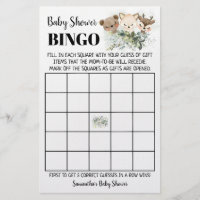 Woodland Animals Baby Shower Bingo Game Card Flyer