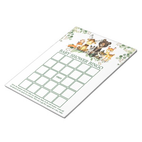 Woodland Animals Baby Shower Bingo Sheets Notepad