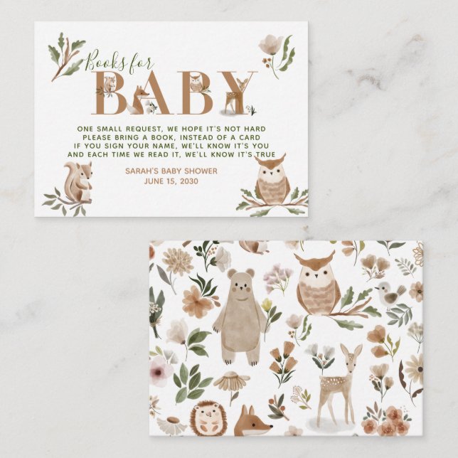Woodland Animals Baby Shower Boho Book Request Enclosure Card (Front/Back)
