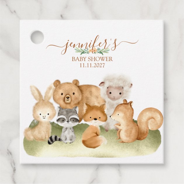 Woodland animals Baby Shower Boho Script Favor Tags
