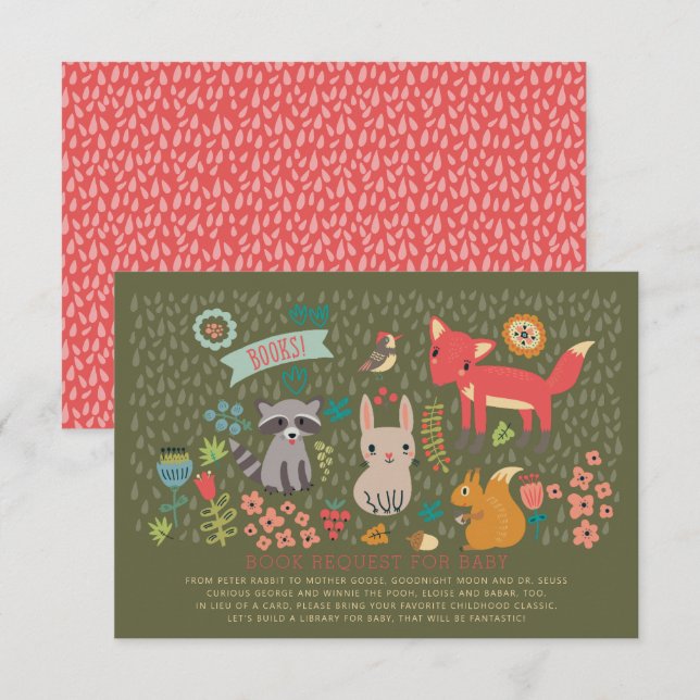 Woodland Animals Baby Shower Book Request Invitation (Front/Back)