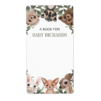 Woodland animals baby shower book tags stickers