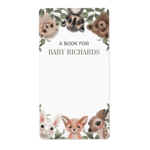 Woodland animals baby shower book tags stickers