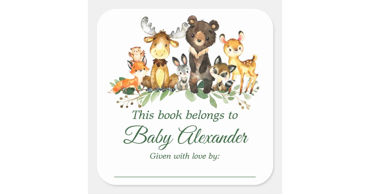 woodland animals baby shower bookplate labels zazzlecom