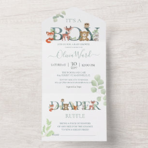 Woodland Animals Baby Shower Books for baby All All In One Invitation