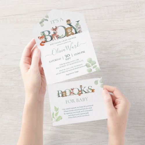 Woodland Animals Baby Shower  Books for baby  All All In One Invitation