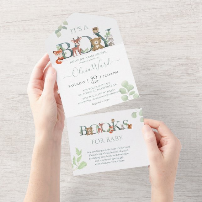 Woodland Animals Baby Shower | Books for baby All In One Invitation (Tearaway)