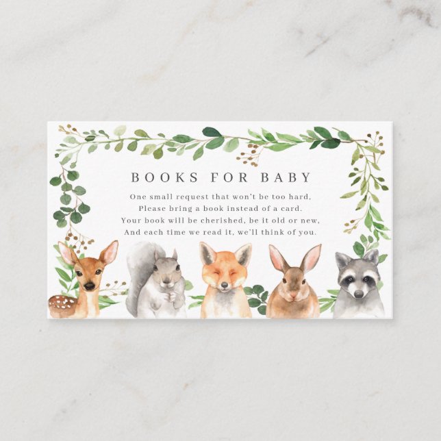 Woodland Animals Baby Shower Books For Baby Enclosure Card (Front)