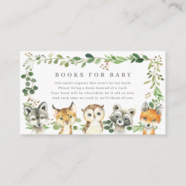 Woodland Animals Baby Shower Books For Baby Enclosure Card (Front)
