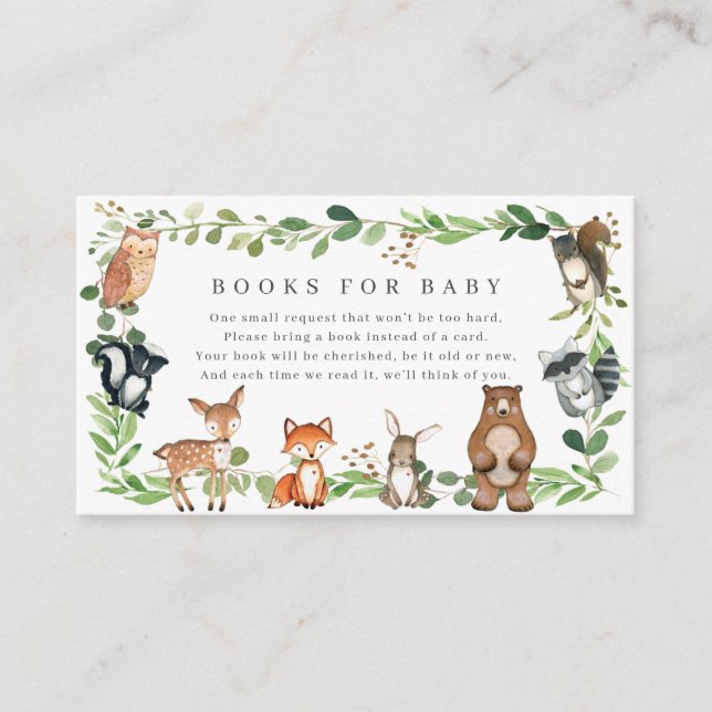Woodland Animals Baby Shower Books For Baby Enclosure Card (Front)