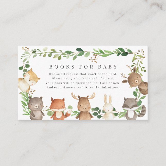 Woodland Animals Baby Shower Books For Baby Enclosure Card (Front)