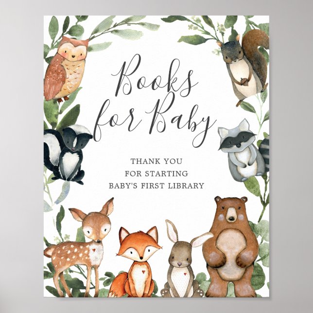 Woodland Animals Baby Shower Books For Baby Sign (Front)
