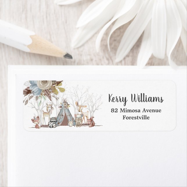 Woodland Animals Baby Shower Boy Birthday Party Label (Insitu)