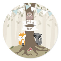 Woodland Animals Baby Shower - Boy Classic Round Sticker