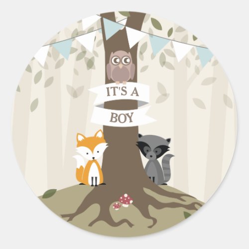 Woodland Animals Baby Shower _ Boy Classic Round Sticker