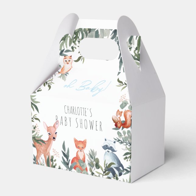 Woodland Animals Baby Shower Boy Favor Box (Front Side)