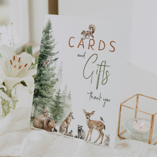 Woodland Animals Baby Shower Cards and Gifts Pedestal Sign