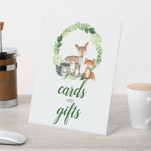Woodland Animals Baby Shower Cards and Gifts Pedestal Sign