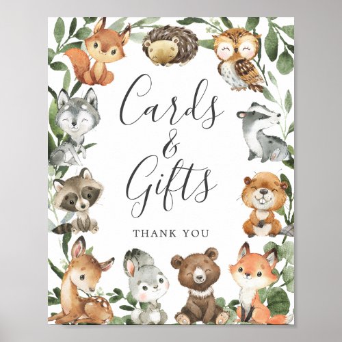 Woodland Animals Baby Shower Cards and Gifts Sign