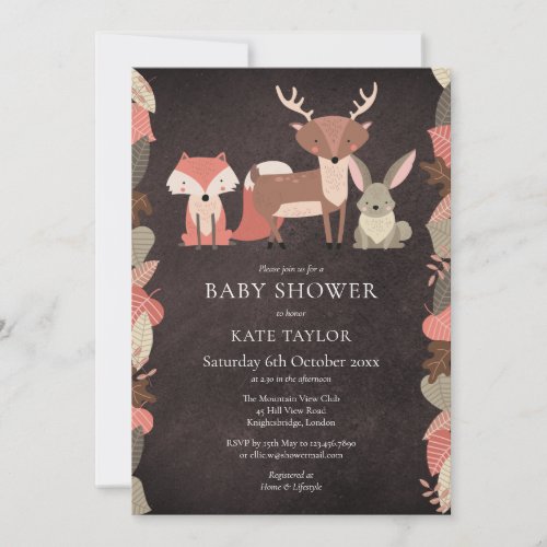 Woodland Animals Baby Shower Chalkboard Invitation