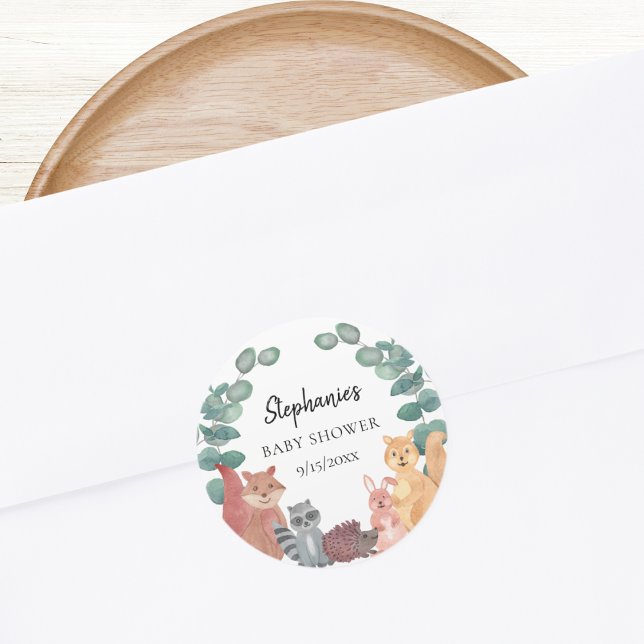 Woodland Animals Baby Shower  Classic Round Sticker (Creator Uploaded)
