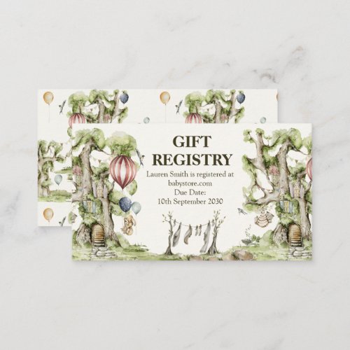 Woodland Animals Baby Shower Cute Gift Registry  Business Card