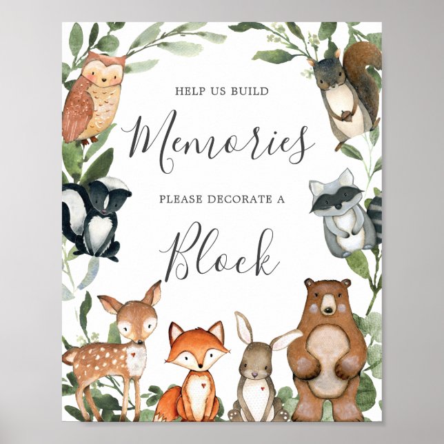 Woodland Animals Baby Shower Decorate A Block Sign (Front)