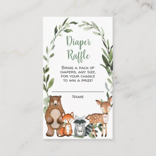 Woodland animals baby shower diaper raffle cards