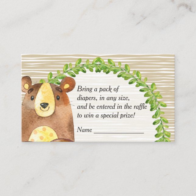 Woodland Animals Baby Shower Diaper Raffle Enclosure Card (Front)