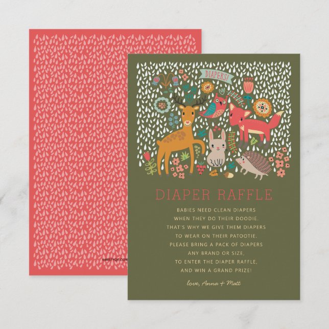 Woodland Animals Baby Shower Diaper Raffle Invitation (Front/Back)