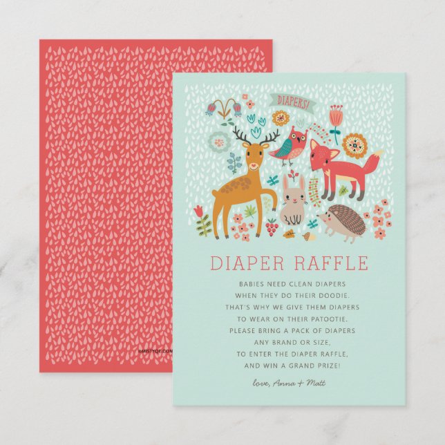 Woodland Animals Baby Shower Diaper Raffle Invitation (Front/Back)