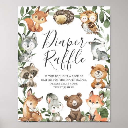 Woodland Animals Baby Shower Diaper Raffle Sign