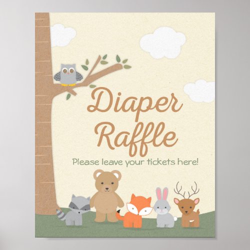 Woodland Animals Baby Shower Diaper Raffle Sign