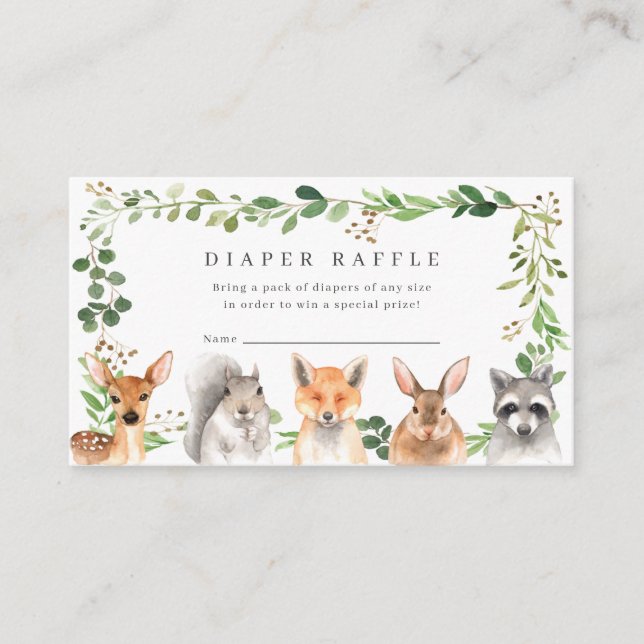 Woodland Animals Baby Shower Diaper Raffle Ticket Enclosure Card (Front)