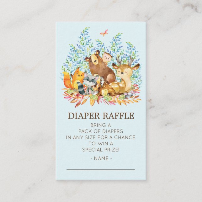 Woodland Animals Baby Shower Diaper Raffle Ticket Enclosure Card (Front)