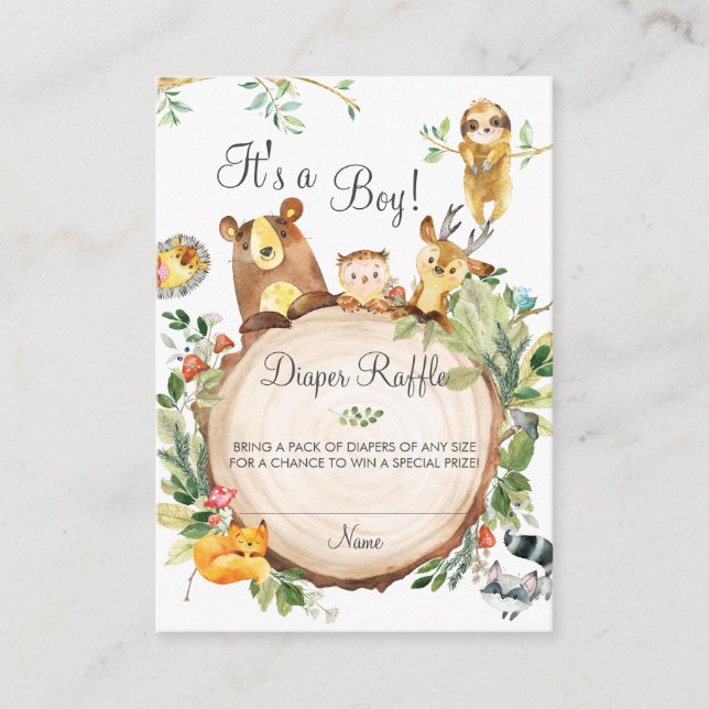 Woodland Animals Baby Shower Diaper Raffle Ticket Enclosure Card (Front)