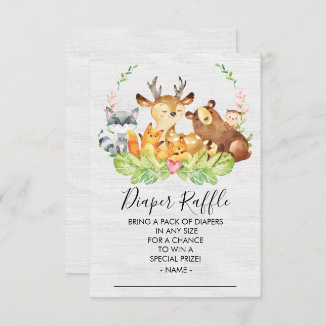Woodland Animals Baby Shower Diaper Raffle Ticket Invitation (Front/Back)
