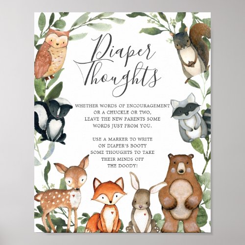 Woodland Animals Baby Shower Diaper Thoughts Sign