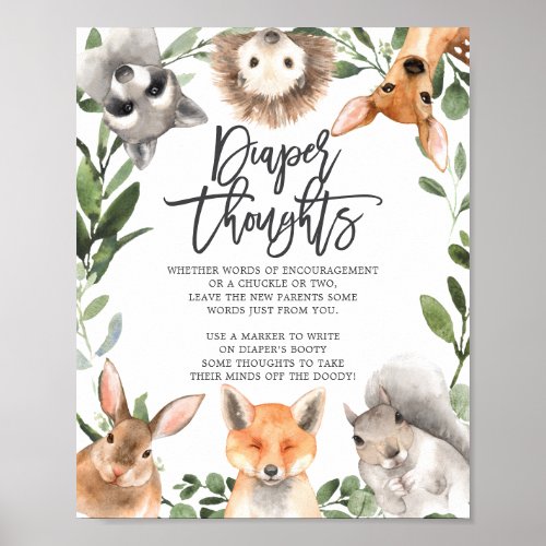 Woodland Animals Baby Shower Diaper Thoughts Sign
