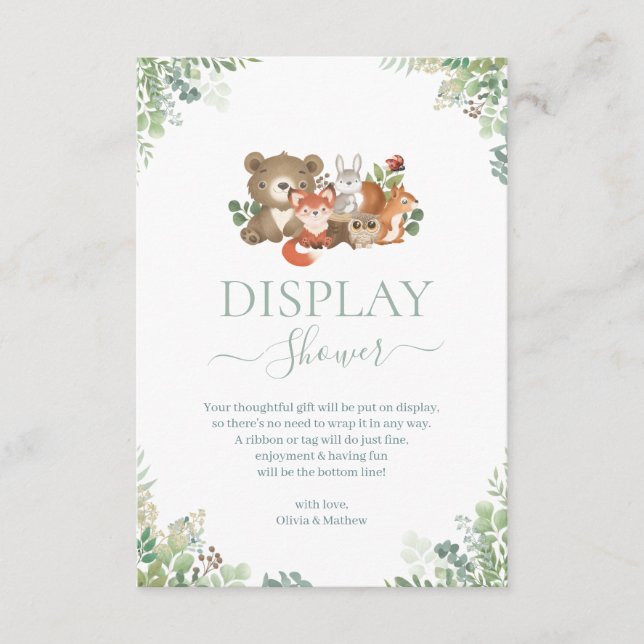 Woodland animals Baby Shower Display Shower Enclos Enclosure Card (Front)