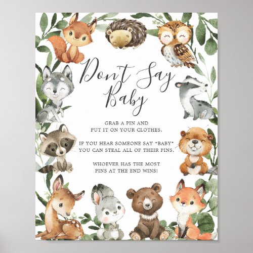 Woodland Animals Baby Shower Dont Say Baby Sign